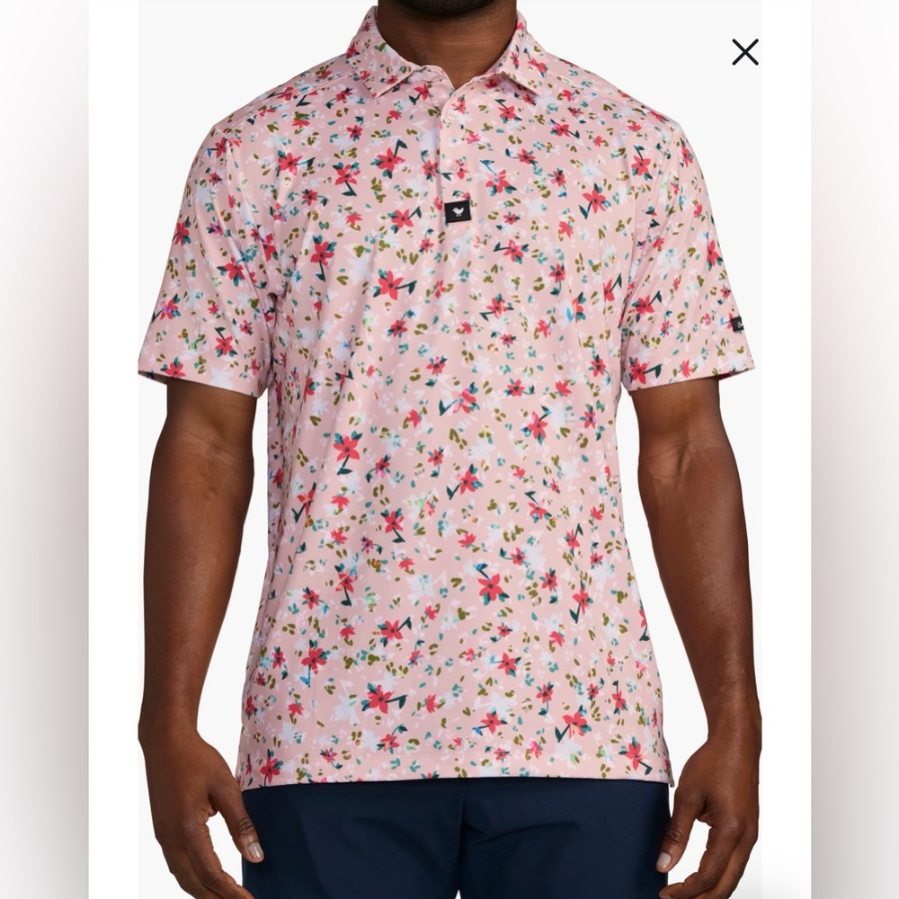 Men's Pink Floral Polo Shirt Bad Birdie